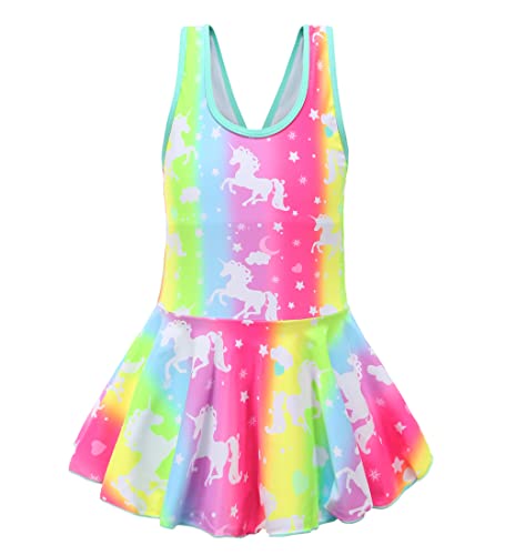 RuuYiicoco Einteiliger Einhorn-Badeanzug für Mädchen, Meerjungfrauen-Bademode, Regenbogen-Badeanzug, Regenbogen-Einhorn, 6-7 Jahre von RuuYiicoco