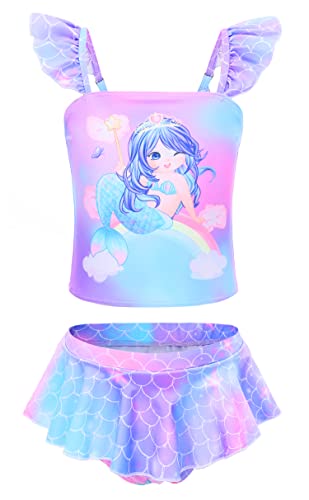 RuuYiicoco Zweiteiliger Bikini für kleine Mädchen, Einhorn-Badeanzug, Meerjungfrauen-Tankini, Badeanzug, Meerjungfrau, 5-6 Jahre von RuuYiicoco