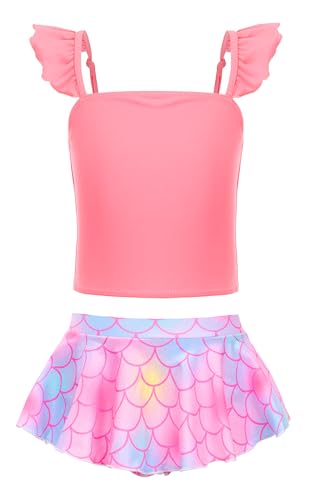 RuuYiicoco Zweiteiliger Bikini für kleine Mädchen, Einhorn-Badeanzug, Meerjungfrauen-Tankini, Badeanzug, Orange/Abendrot im Zickzackmuster (Sunset Chevron), 4-5 Jahre von RuuYiicoco