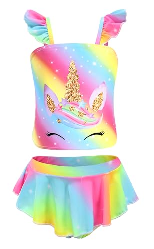 RuuYiicoco Zweiteiliger Badeanzug für kleine Mädchen, Einhorn, Meerjungfrau, Tankini, Regenbogen-Einhorn, 6-7 Jahre, Regenbogen-Einhorn, 6-7 Jahre von RuuYiicoco