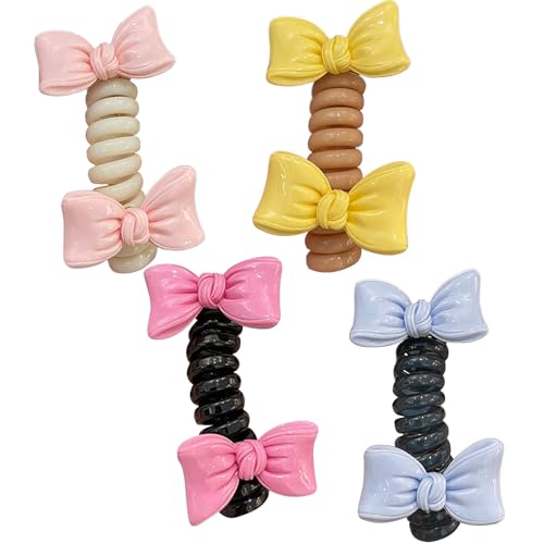 Ruwshuuk Haargummis - 4 Stück Telefonband Haarbänder mit Schleife - Haarschonendes Styling Zubehör Für Damen Mädchen Und Kinder Für Alltag Sport Tanz Und Reisen von Ruwshuuk