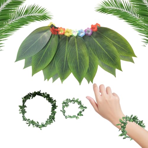 Ruwshuuk Hawaiianische Themen-Outfits Für Frauen - Hawaii Stirnband + Armbänder - Tropische Accessoires Armband und Haarband mit Blattdesign für verschiedene Anlässe wie Urlaub, Foto-, von Ruwshuuk