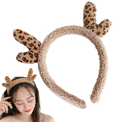 Ruwshuuk Hirschgeweih Stirnband – Make-up Leopard Haarreifen – Weihnachtsgeweih Stirnband Haarreifen Mädchen Schönheit Kopfschmuck niedlich für Haarschmuck von Ruwshuuk