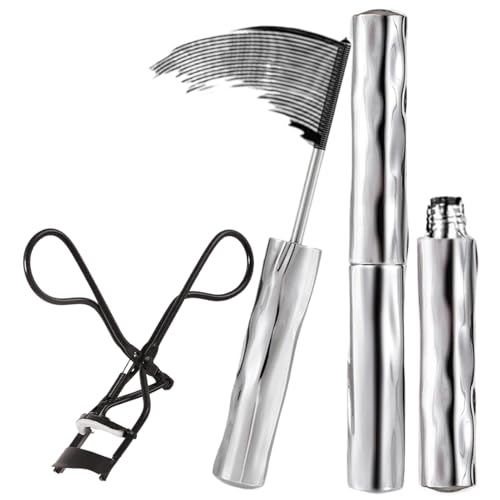 Ruwshuuk Wasserdichte Mascara | 2 Stück Clumpenfreie Volumen Mascara,Wimpern Dramatischer Natürlicher Look mit Curler für Alltag Arbeit Party Abend Date Frauen Mädchen von Ruwshuuk