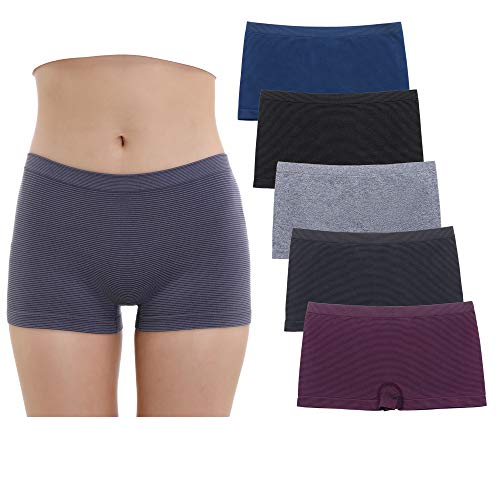 Ruxia Damen Seamless Boyshort Panties Nylon Spandex Unterwäsche Stretch Boxershorts 5 Stück, Schwarz / Marineblau / Melange / London Blue / Burgunderrot, 46 von Ruxia