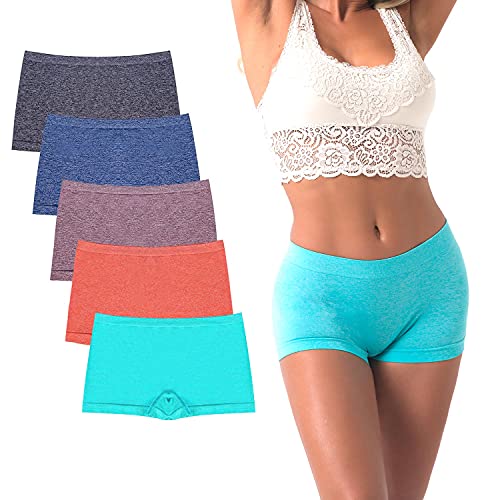 Ruxia Damen Nahtlose Boyshort Panties Nylon Spandex Unterwäsche Stretch Boxer Briefs 5er Pack von Ruxia