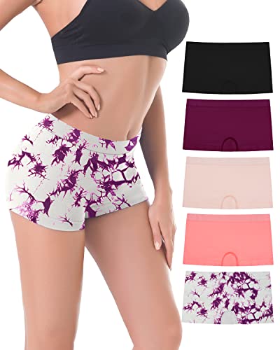Ruxia Damen Nahtlose Boyshort Panties Nylon Spandex Unterwäsche Stretch Boxer Briefs 5er Pack von Ruxia