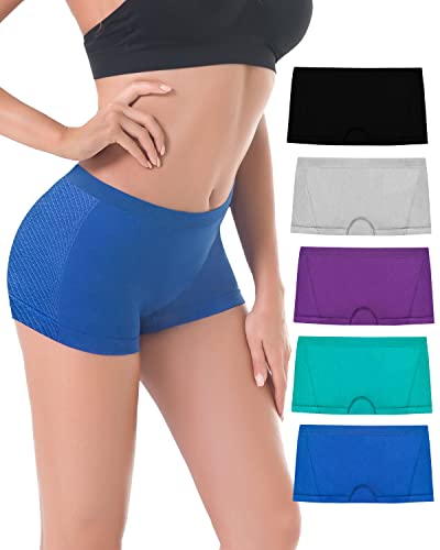 Ruxia Damen Nahtlose Boyshort Panties Nylon Spandex Unterwäsche Stretch Boxer Briefs 5er Pack von Ruxia