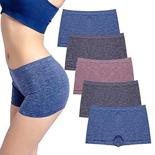 Ruxia Damen Nahtlose Boyshort Panties Nylon Spandex Unterwäsche Stretch Boxer Briefs 5er Pack von Ruxia