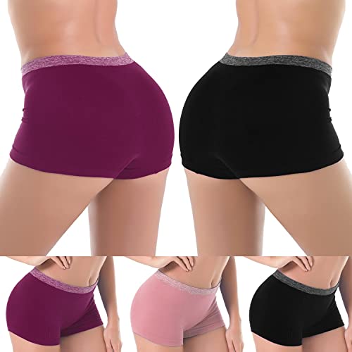 Ruxia Damen Seamless Boyshort Panties Nylon Spandex Unterwäsche Stretch Boxershorts 5 Stück, B008-6, M von Ruxia