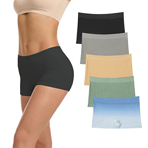 Ruxia Damen Seamless Boyshort Panties Nylon Spandex Unterwäsche Stretch Boxershorts 5 Stück, B2208dd, 4XL von Ruxia