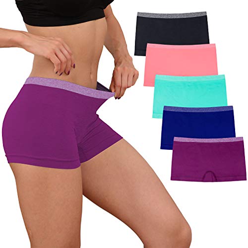 Ruxia Damen Seamless Boyshort Panties Nylon Spandex Unterwäsche Stretch Boxershorts 5 Stück, B8-1, 46 von Ruxia