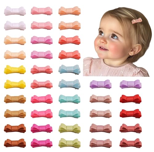 Ruyaa Winzige kleine Haarschleifen, Schnapp-Clips für Babys, Mädchen, feines Haar, Baby-Haarspangen, erste Haarschleifen für Neugeborene, Säuglinge, 40 Stück (C-40 Stück) von Ruyaa