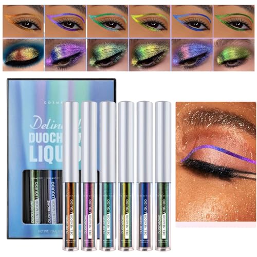 Ruyeiig Liquid Eye Liner Glitzer, Flüssigaugenauskleidung,Farbveränderte Augen Liner Gel - Set von 6 lang anhaltenden Make-up-Tools, tragbare Farbkosmetik für Frauen von Ruyeiig