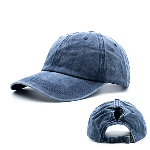 Ruyosn Basecap Damen Cap Zopf Kappe Vintage Atmungsaktiv Verstellbar Cappy für Pferdeschwanz Hip hop Cap Baumwolle Cap Mädchen Baseball Kappe Sommer Blau von Ruyosn