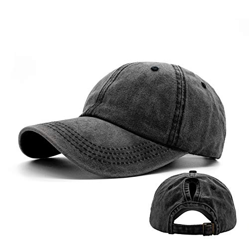 Ruyosn Basecap Damen Zopf Kappe Vintage Atmungsaktiv Verstellbar für Pferdeschwanz Hip Hop Baumwolle Mädchen Baseball Kappe Sommer Schwarz von Ruyosn
