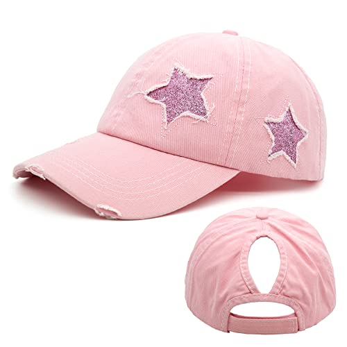 Ruyosn Basekappe Damen Zopf Basecap Cap High Ponytail Cap Damen Pferdeschwanz Cap Sommer Damen Kappe Sommer Kappe Sonnenschutz Glitzer Cap Damen Rosa von Ruyosn