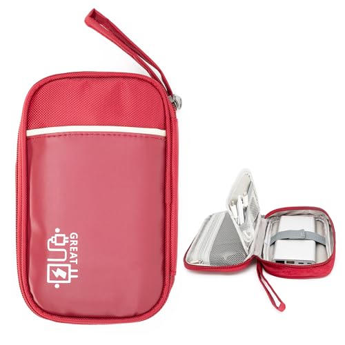 Ruyosn Kabel Organizer Tasche Leder Wasserdicht Klein Tasche Organizer Elektronische Elektronische Tasche Elektro Organizer Cable Bag Elektronik Zubehör Organisator Kabel für Reise,Rot von Ruyosn