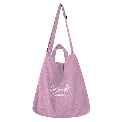 Ruyosn Umhängetasche Damen Groß Cord Tasche mit Reißverschluss Ultraleicht Shopper Tasche Tote Bag Handtasche Henkeltasche Shopper für Uni Arbeit Mädchen Schule Rose von Ruyosn