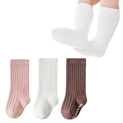 Ruzister® 3 Paar Kniestrümpfe für Kleinkinder, rutschfest, rutschfest, für Babys, Jungen, Mädchen, nahtlos, lange Strümpfe, Kleinkinder und Kinder (0–12 Monate) von Ruzister