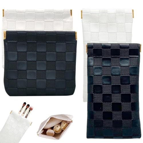 Ruzister 2 x Aufbewahrungstaschen Aus Schwarzem + 2 x Weißem Leder,Kosmetiktasche,Make Up Bag,Teenager Mädchen Geschenke von Ruzister