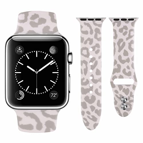Rvciby Ersatzband kompatibel mit Apple Watch, Leopardenmuster, 41 mm, 40 mm, 38 mm, Armband für Damen, süßes Leopardenmuster, Silikonband für iWatch Ultra Serie 8/SE2/7/SE/6/5/4/3/2/1 von Rvciby