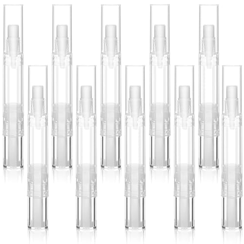 10 Stück 5ml Leere Nagelhaut Ölstift Transparent Twist Stifte mit Pinselspitze Leerer Stift Nagelölstift Wimpernwachstum Tube Behälter Kosmetik Lipgloss Applikator mit Aufkleber (10Pcs) von Rvetol