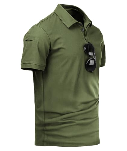Poloshirt Herren Schnelltrocknend Atmungsaktiv - Kurzarm Basic Fit für Golf, Sport und Freizeit | Hochwertiges Sommer Shirt mit Premium Passform Militarygreen 3XL von Rvinroo