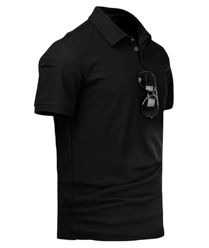 Poloshirt Herren Schnelltrocknend Atmungsaktiv - Kurzarm Basic Fit für Golf, Sport und Freizeit | Hochwertiges Sommer Shirt mit Premium Passform Schwarz L von Rvinroo