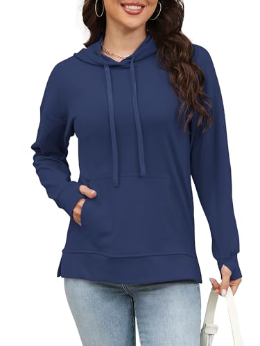 Rvinroo Damen Hoodies Plus Size Sweatshirts Langarm Winter Kapuzenpullover Lässig Kängurutasche Strickwaren Blau S von Rvinroo