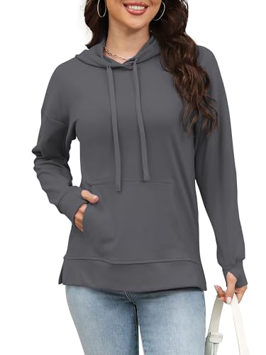 Rvinroo Damen Hoodies Plus Size Sweatshirts Langarm Winter Kapuzenpullover Lässig Kängurutasche Strickwaren Grau S von Rvinroo
