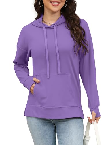 Rvinroo Damen Hoodies Plus Size Sweatshirts Langarm Winter Kapuzenpullover Lässig Kängurutasche Strickwaren Lila L von Rvinroo