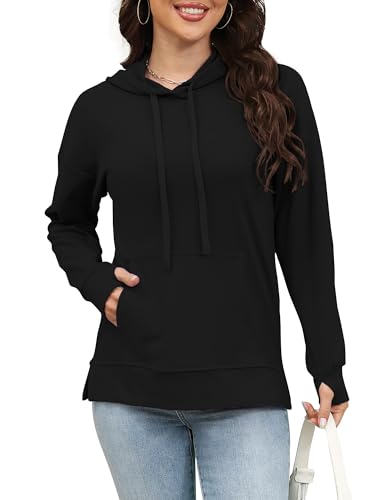 Rvinroo Damen Hoodies Plus Size Sweatshirts Langarm Winter Kapuzenpullover Lässig Kängurutasche Strickwaren Schwarz L von Rvinroo