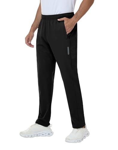 Rvinroo Jogginghose Herren Trainingshose Wanderhose – wasserdichtes Stretch-Gewebe mit Reißverschlusstaschen Sporthosen mit elastischem Bund Black L von Rvinroo