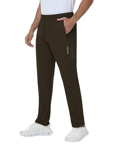 Rvinroo Jogginghose Herren Trainingshose Wanderhose – wasserdichtes Stretch-Gewebe mit Reißverschlusstaschen Sporthosen mit elastischem Bund Brown 2XL von Rvinroo