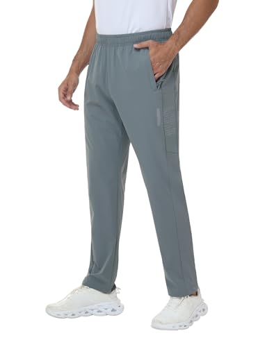 Rvinroo Jogginghose Herren Trainingshose Wanderhose – wasserdichtes Stretch-Gewebe mit Reißverschlusstaschen Sporthosen mit elastischem Bund Cyangray 2XL von Rvinroo