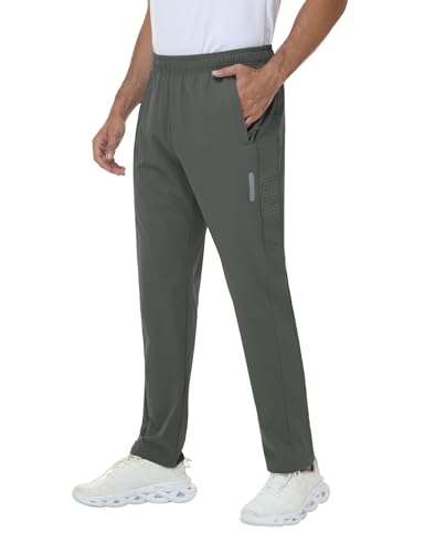 Rvinroo Herbstwinter Jogginghose Herren Trainingshose Leichte Sommerhose Herren–Wasserdichtes Stretch-Gewebe mit Reißverschlusstaschen Sporthosen mit Elastischem Bund Darkgrey 3XL von Rvinroo