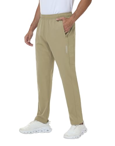 Rvinroo Jogginghose Herren Trainingshose Wanderhose – wasserdichtes Stretch-Gewebe mit Reißverschlusstaschen Sporthosen mit elastischem Bund Khaki M von Rvinroo