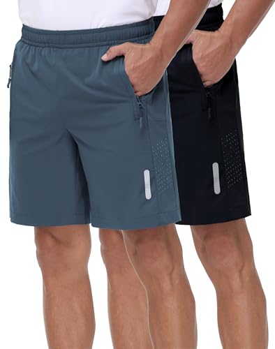 Pack of 2 Sport Shorts Herren Schnelltrocknende Training Herren Gym Bodybuilding lässige Shorts Basketball Atmungsaktive Laufshorts mit Reißverschlusstasche Black Cyangray M von Rvinroo