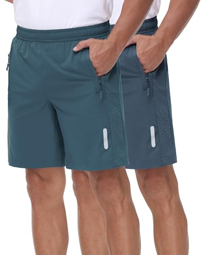 Pack of 2 Sport Shorts Herren Schnelltrocknende Training Herren Gym Bodybuilding lässige Shorts Basketball Atmungsaktive Laufshorts mit Reißverschlusstasche Cyangray Greyblue XL von Rvinroo