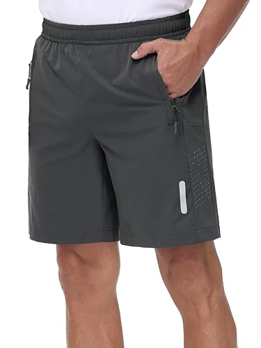 Sport Shorts Herren Schnelltrocknende Training Herren Gym Bodybuilding lässige Shorts Basketball Atmungsaktive Laufshorts mit Reißverschlusstasche Darkgrey 3XL von Rvinroo