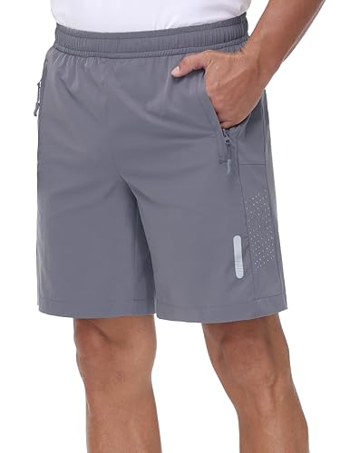 Sport Shorts Herren Schnelltrocknende Training Herren Gym Bodybuilding lässige Shorts Basketball Atmungsaktive Laufshorts mit Reißverschlusstasche Grey L von Rvinroo