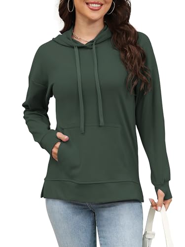Rvinroo Top Donna Con Cappuccio Moda Felpa Casual Manica Lunga Autunno Pullover Con tasca a pollice Grün L von Rvinroo