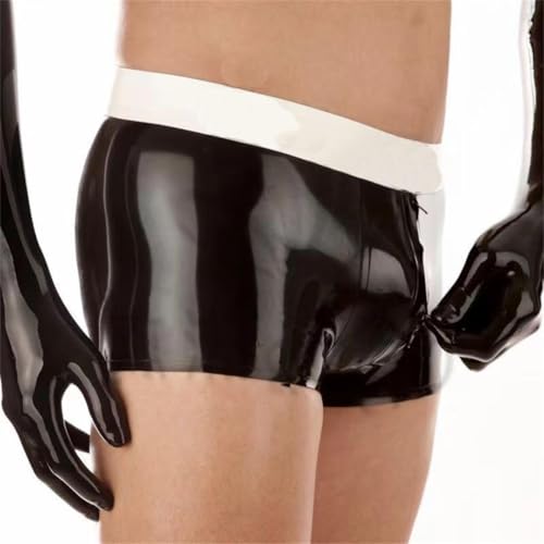 Rvlaugoaa Herren Schwarz Latex Boxer Shorts Reißverschluss Latex Slips Latex Höschen Latex Unterwäsche Shorts Latex Unterhosen (S) von Rvlaugoaa