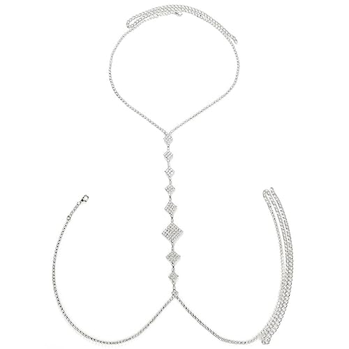 Strass Brustkette Kristall Körperkette BH Kette Strand Bikini Party Nachtclub Chest Chain Für Frauen (Silber) von Rvlaugoaa