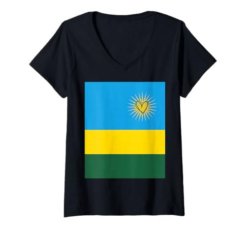 Damen Ruanda-Flagge, ruandisches Herz, stolzer Nationalfeiertag T-Shirt mit V-Ausschnitt von Rwanda Flag Rwandan Proud National Day Gifts Idea