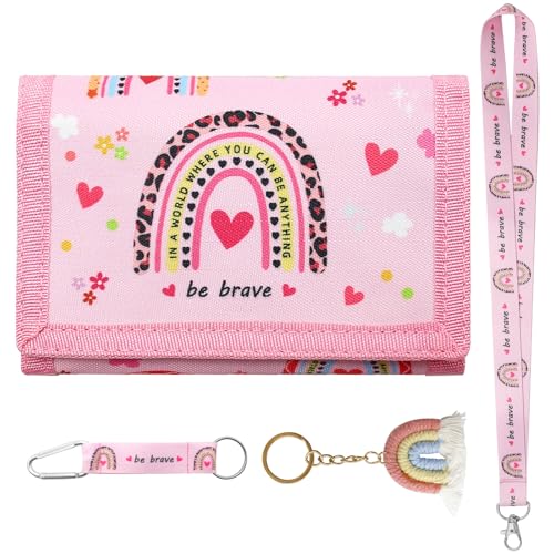 Rwbimti Brustbeutel Kinder Portemonnaie MäDchen Set, Dreifach Gefaltete Portmonee Kinder mit SchlüSselanhäNger, Geldbörse zum UmhäNgen Geschenk für Geldbeutel MäDchen & Jungen(Rainbow) von Rwbimti
