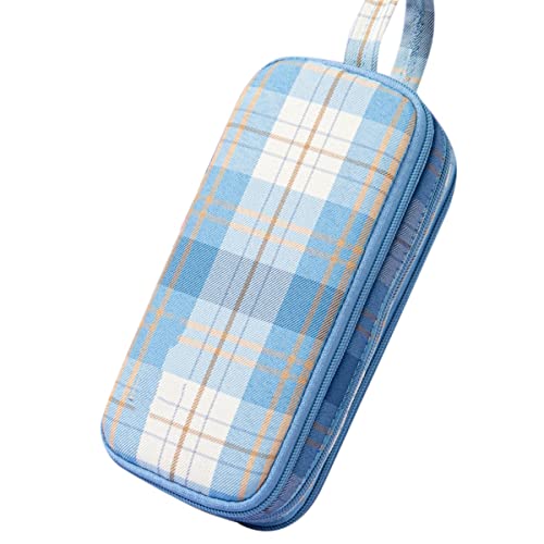 Rwedkd Federmäppchen mit 3 Fächern, tragbar, aus Segeltuch, für Mädchen, niedlich, Schreibwaren-Tasche, Studentenbedarf, Blau, blau von Rwedkd