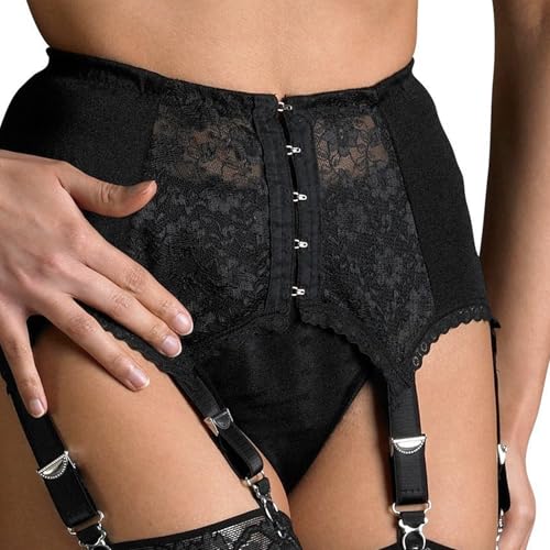 Rwoythk Strapsgürtel Damen, 6 Verstellbaren Straps Strumpfhalter Sexy Spitze Wetlook Strapsen Dessous Set Strapshalter mit Metallclips Strumpfband Strumpfhalter Große Größen Strumpfgürtel Schwarz von Rwoythk