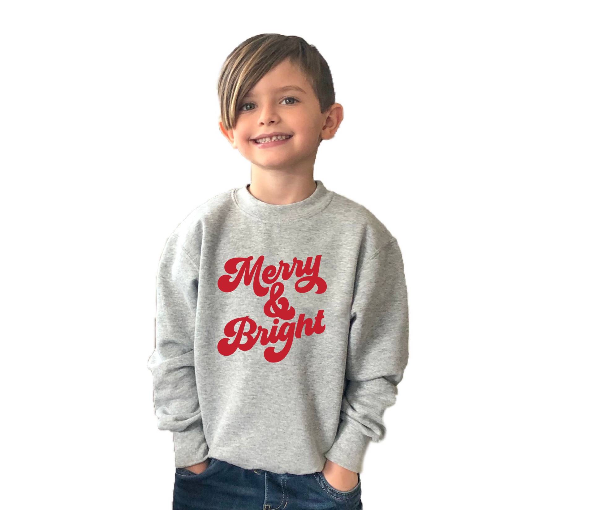 Frohe Und Helle Feiertags-Fleece-Pullover, Retro-Weihnachts-Rundhals-Sweatshirt, Merry & Bright-xmas-Pullover Für Kinder, Kleinkinder Oder Erwachsene von RyLexDesign